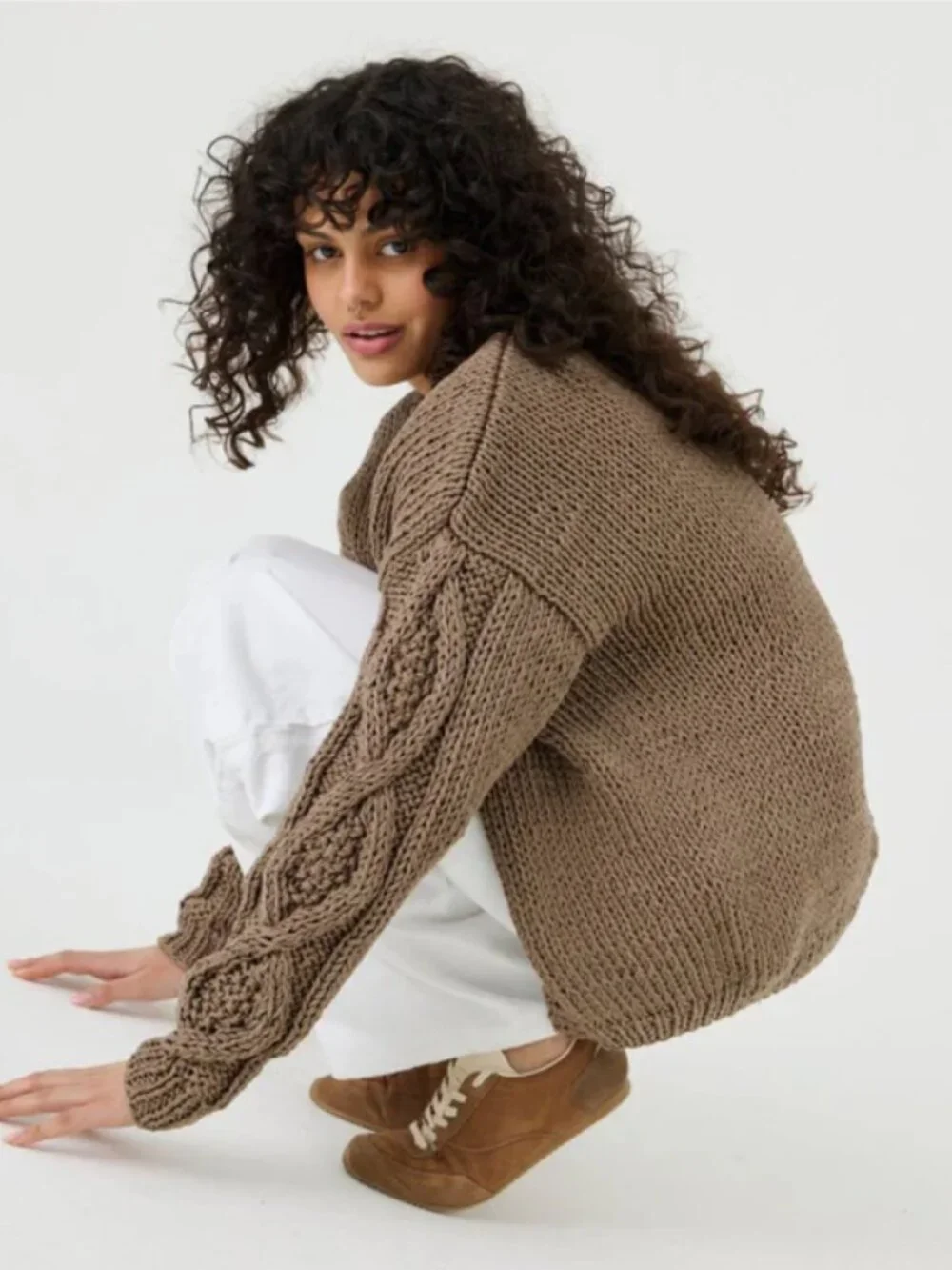 Taupe cotton cardigan oversized - Picture 2 of 6